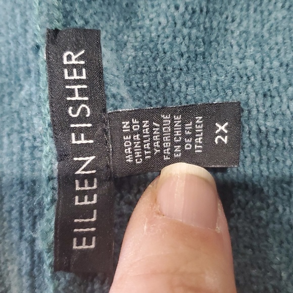 Eileen fisher soft ribbed cardigan teal green big pockets - Picture 6 of 7